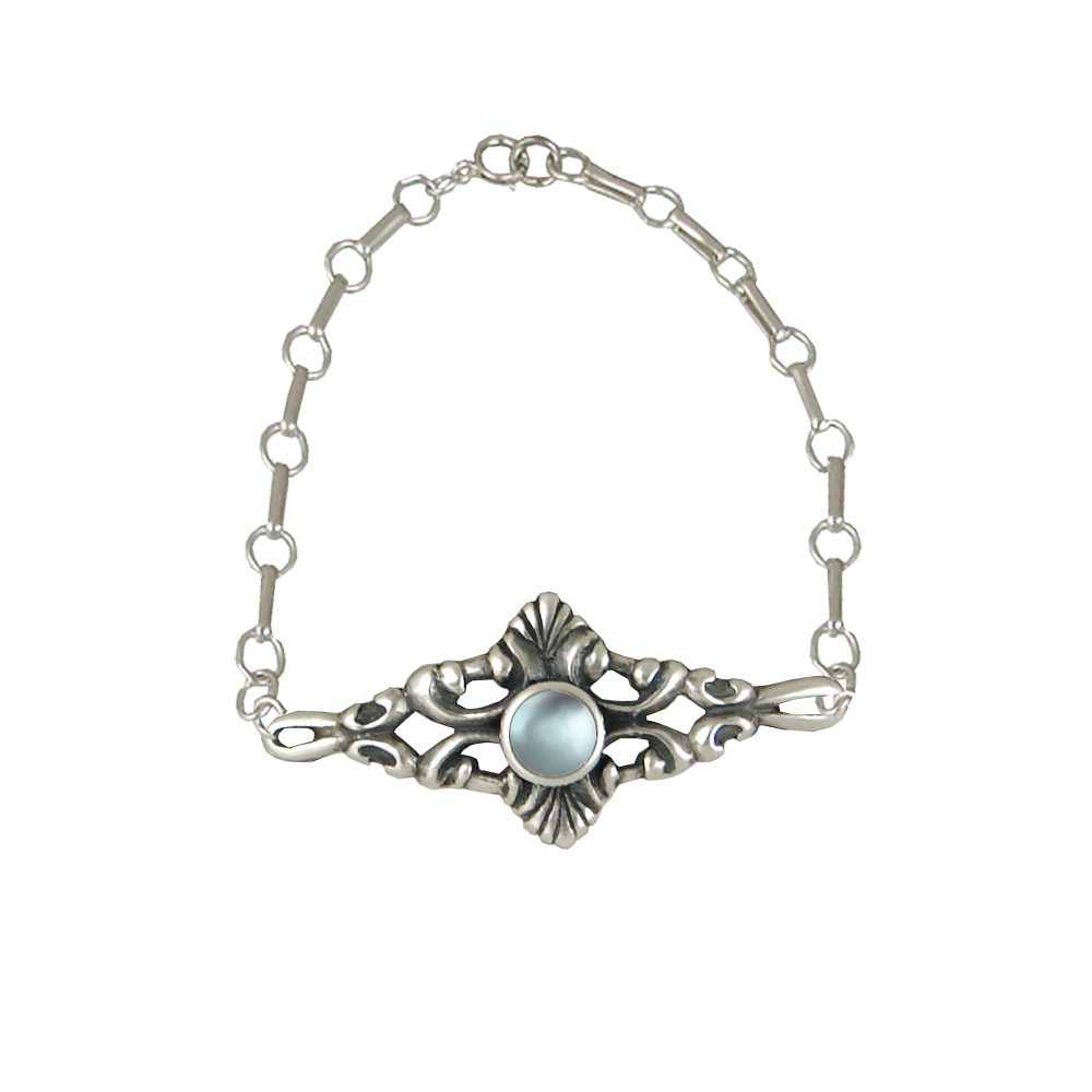 Sterling Silver Victorian Chain Bracelet with Blue Topaz